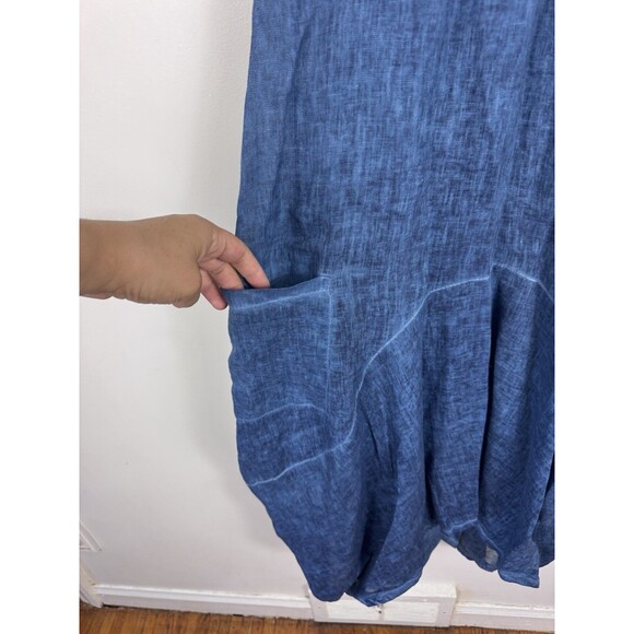 Inzio Magic Denim Pocket Dress Lagenlook Asymmetrical Sleeveless SZ LG - Picture 4 of 8